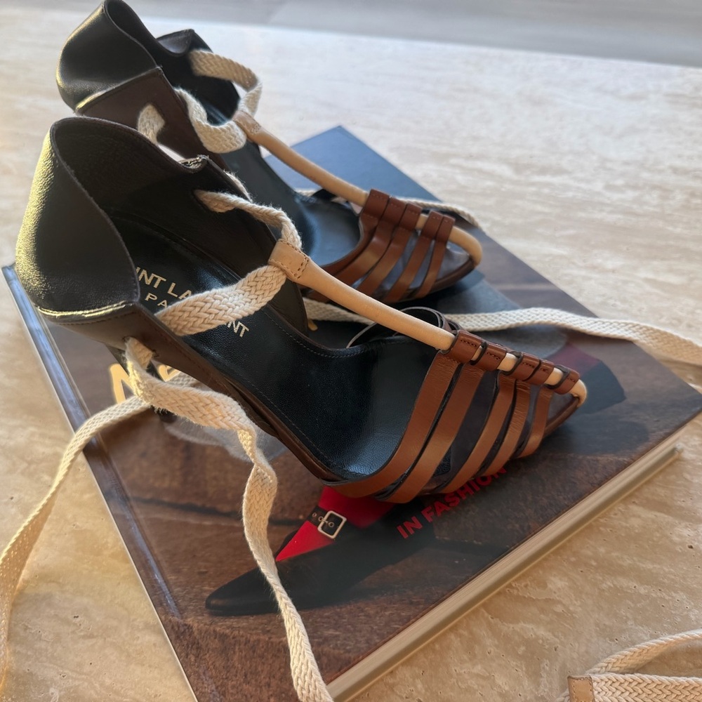 Saint Laurent Brown Leather Majorelle Lace Up Plumps